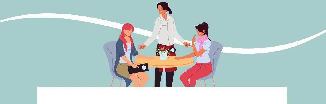 Illustration of three people sitting around a table